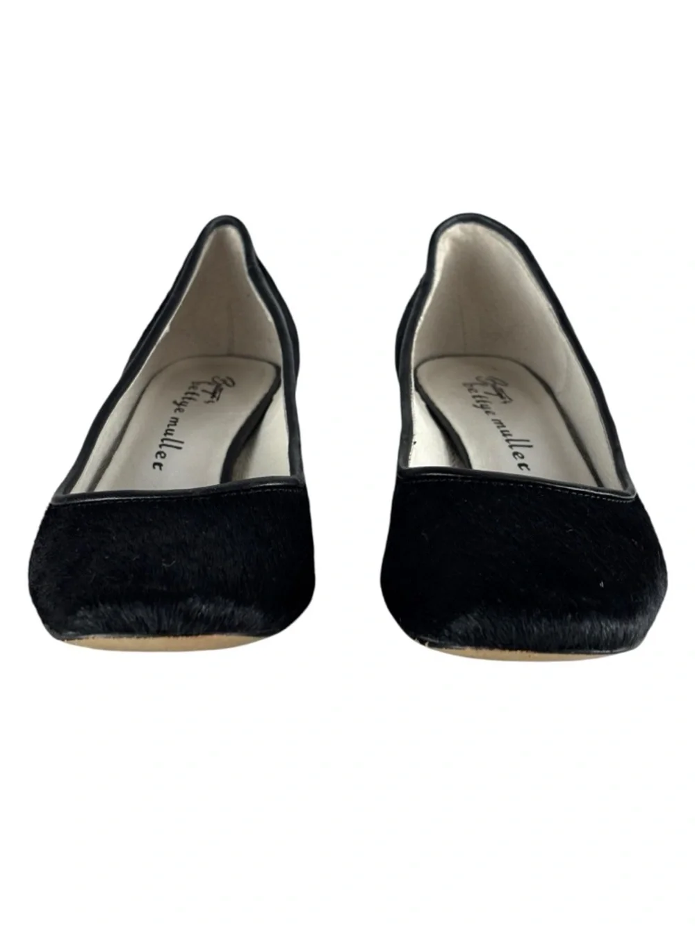 BETTYE MULLER WARHOL BLACK CALF HAIR LEATHER SQUARE TOE PUMP HEELS